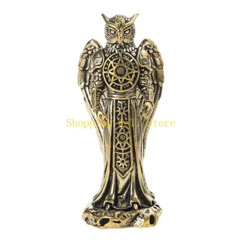 KX4B Brasses Owl Miniature Figure Antique Artistic Decors Piece Mystical Ornament For Living Room Bedroom Office Desktop Display