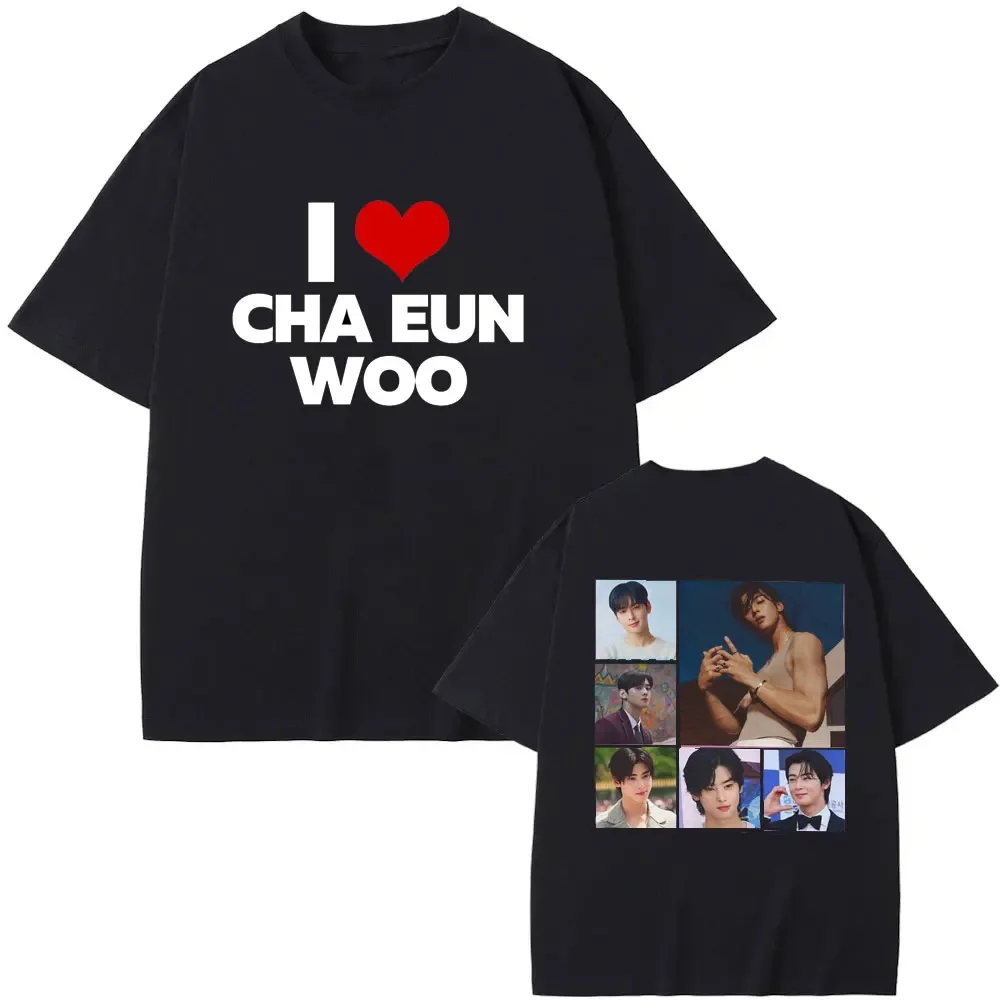 

Cha Eun Woo Graphic Shirt Fans Gift Ideas for Fan Harajuku Kpop Sportswear Man Goth Clothes Streetwear Tops Y2k Women's T-shirts