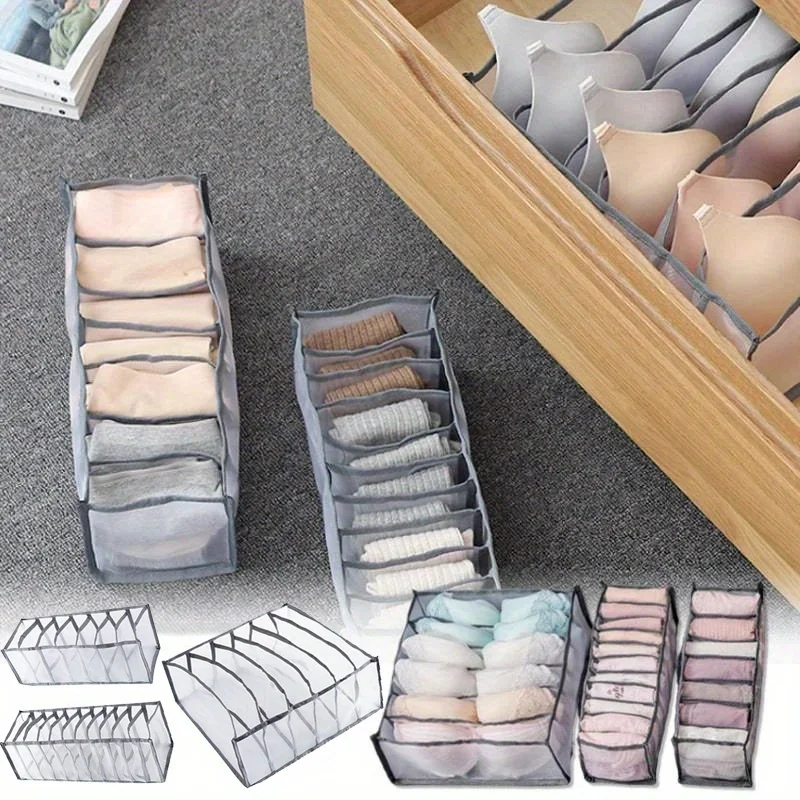 3pcs/set 6 Grid 7 Grid 11 Grid Underwear Storage Bag Drawer Style Thickened Storage Box Household Dormitory Mesh Socks Bra