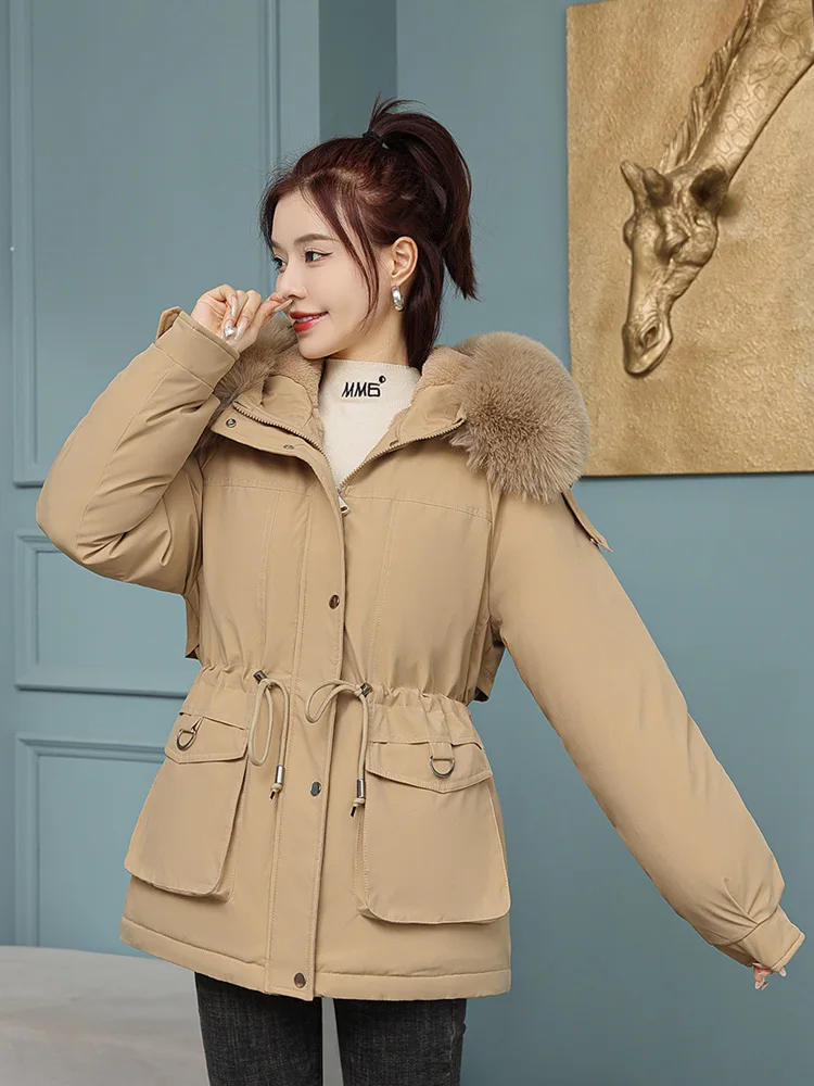 Vielleicht 2023 New Thicken Cotton Warm Winter Jacket Coat Women Casual Parkas Winter Clothes Fur Lining Short Hooded Outwear