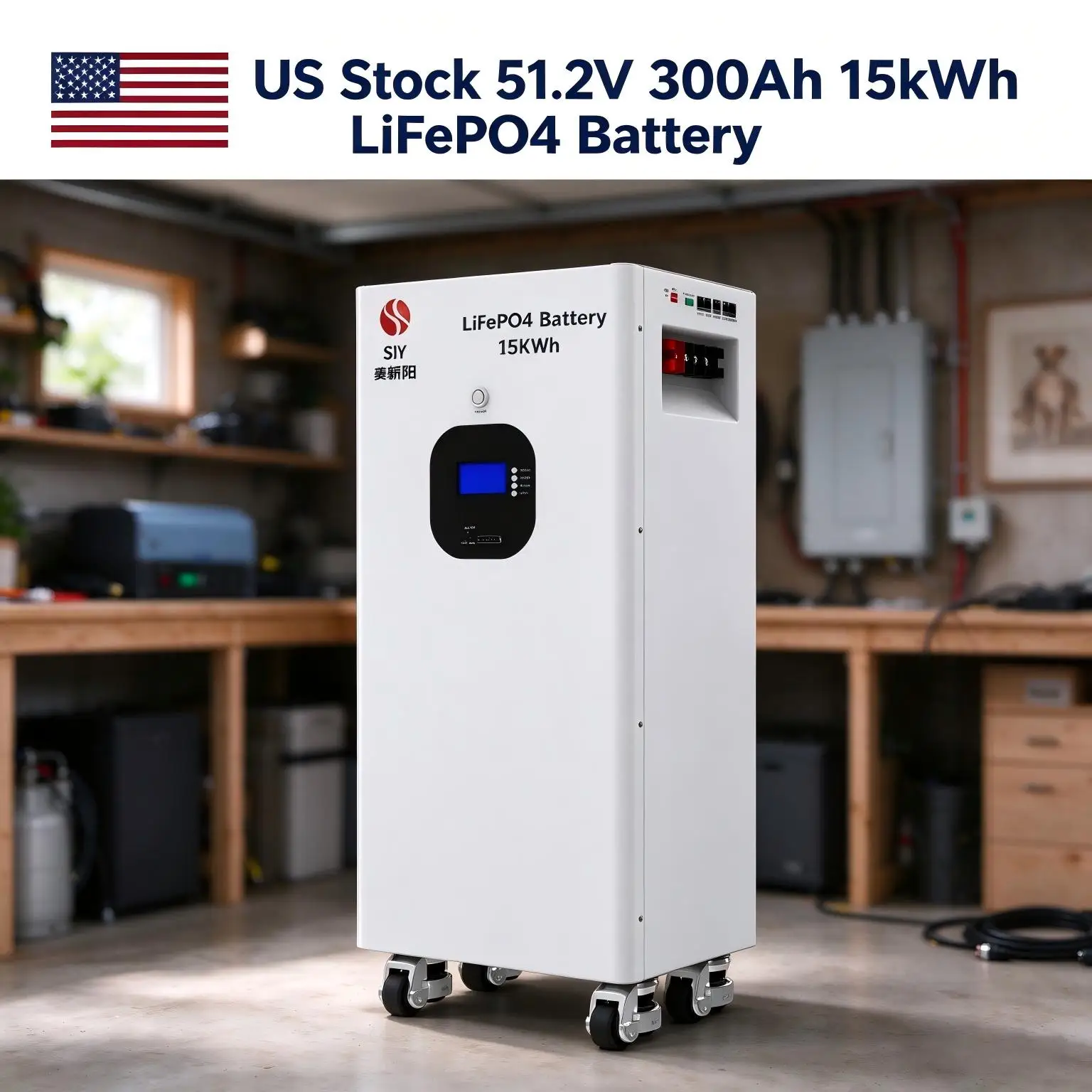 LiFePO4 Battery 15kWh 48V (51.2V) Solar Energy Storage System, 300Ah Deep Cycle with Built-in BMS, Bluetooth & WiFi Monitoring - Miami FL Warehouse US Stock, Wholesale Export Ready to Mexico, Latin America, Caribbean & Africa, Off-Grid Solar, Home Backup
