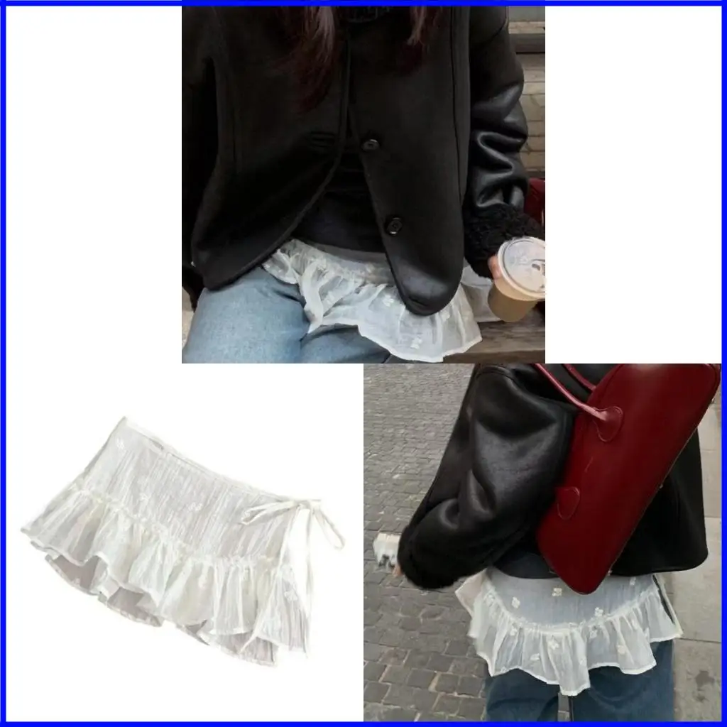 

Ruffle Lace Layering Fake Top Mini Skirt Tieback Lower Shirt Extender