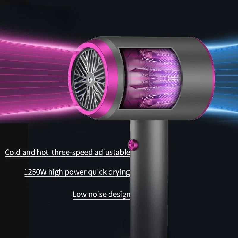 مجفف شعر كهربائي 1250 وات أيونات سالبة عالية السرعة، رعاية احترافية للشعر، ضوضاء منخفضة، حماية من الحرارة الزائدة، مريلة شعر 220-240 فولت