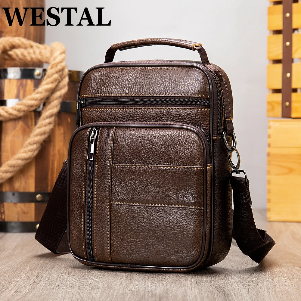 

WESTAL Genuine Leather Shoulder Bag Husband Man Messenger Crossbody Bags For 7.9 Inch iPad Phone Pouch Strap Handbag Bolso 7457