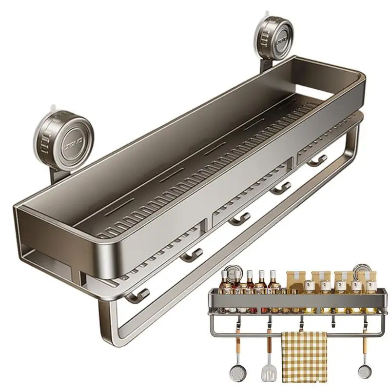 

Shower Organizer Rustproof Kitchen Wall Rack Suction Cup Shower Shelf Organizer With 5 Hooks Shampoo Holder For Bathroom And