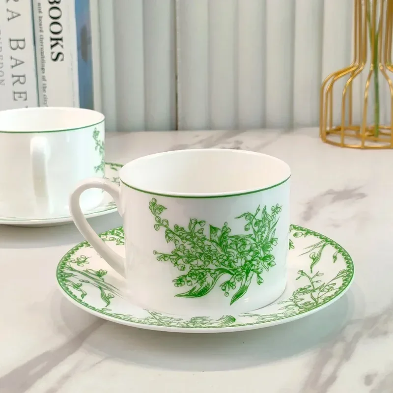 Bone China Tableware, Green Lily of The Valley Dinner Plates, Tea Cup Saucer, Ashtray, Fruit Plates, Bowl, Spoon for Kitchen