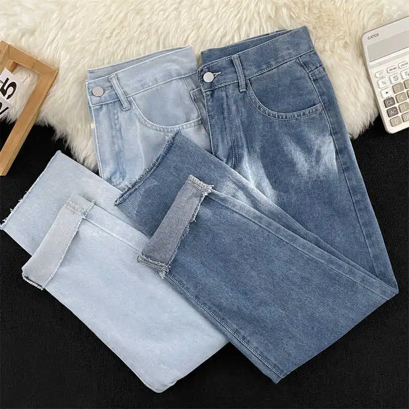 

Summer Men's Loose Straight Leg Jeans Casual Pants Basic Sle Simple Match Japanese Sle mid Waist Zipper Fly