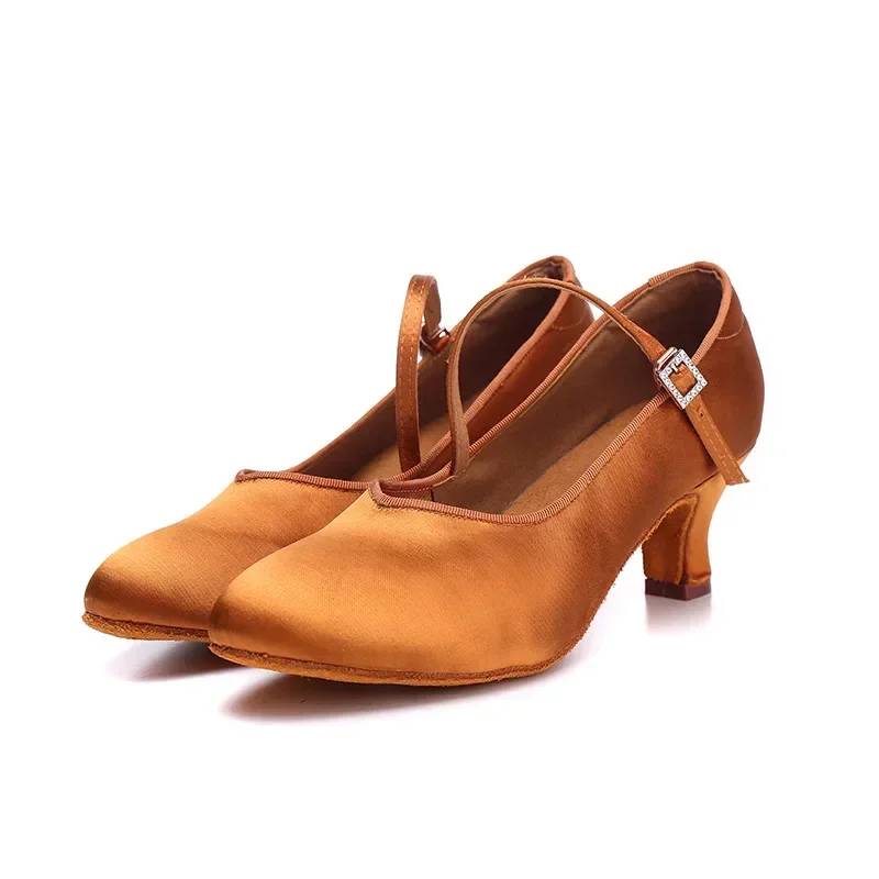 Zapatos de Baile para Mujer, Modernos, Clásicos, para Tango, Jazz, Baile de Salón, Latino, Negros/Marrones/Rosados, de Satén, con Tacón de 5/7 cm
