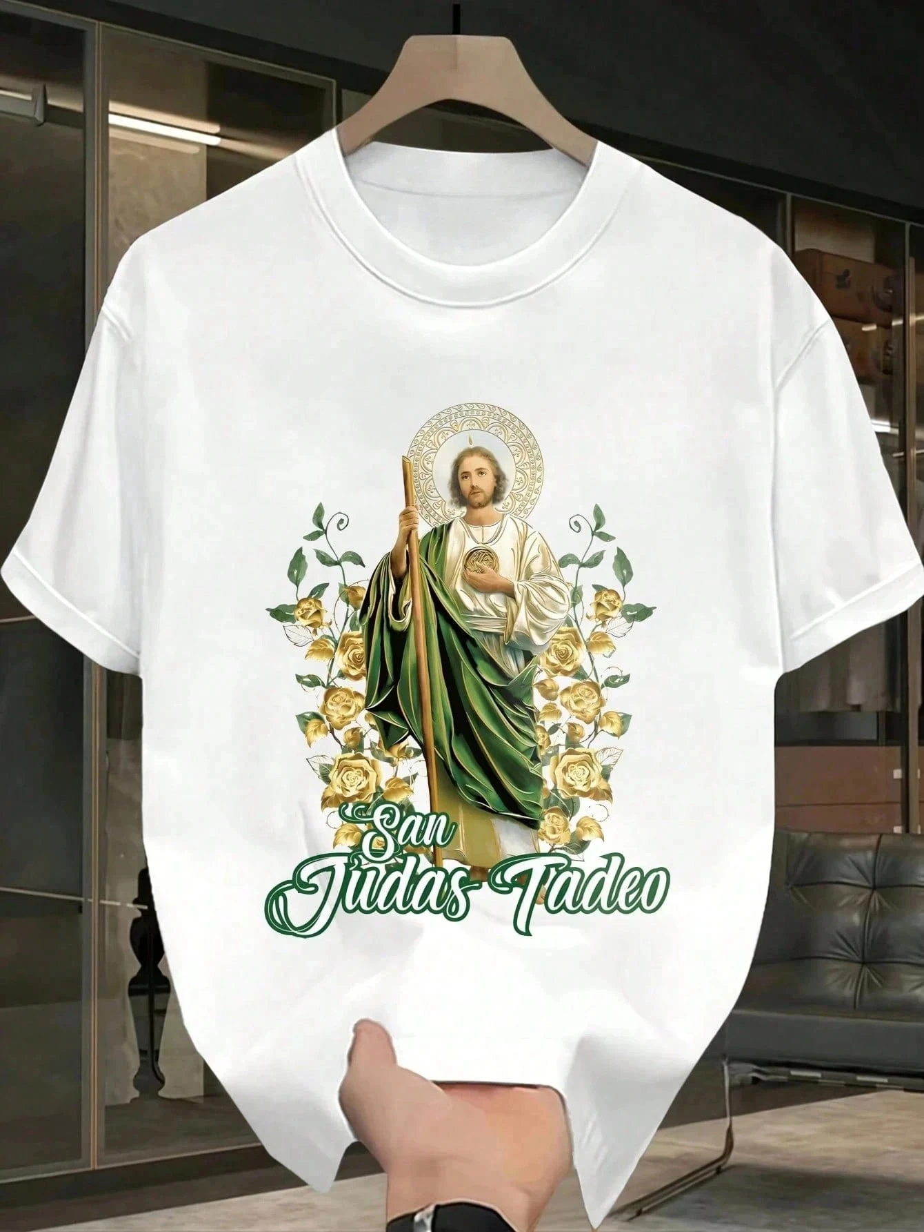 الرجال سان يهوذا تاديو تي شيرت القديس يهوذا الجرافيك الديني المحملة الإيمان الكاثوليكي يسوع طباعة قصيرة الأكمام ملابس الشارع الشهير هدية علوية
