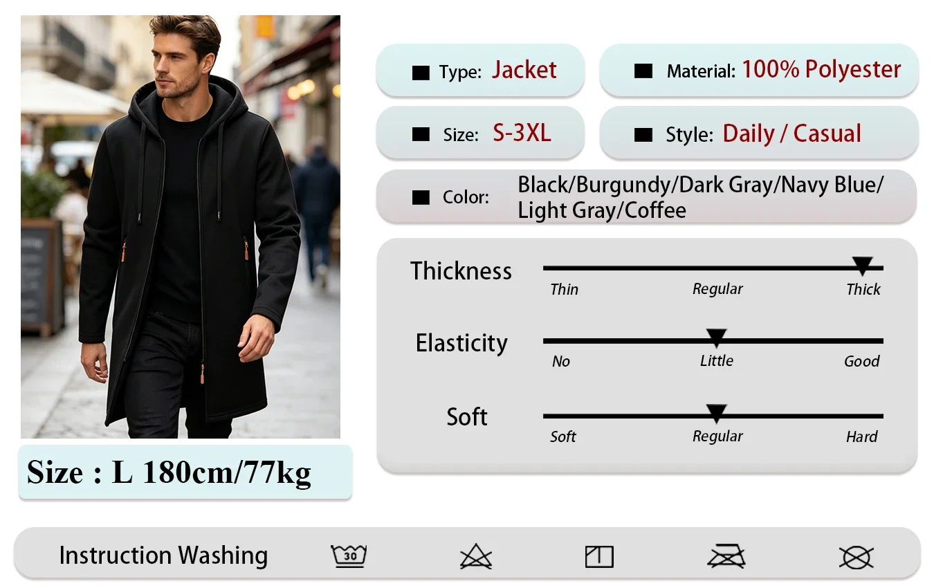 Herren-Sweatshirt mit Kapuze und durchgehendem Reißverschluss, mittellang, aus meliertem Strick, Kapuzenjacke, gefüttert mit Fleece, mit Kordelzug und Reißverschluss-Taschen. – Detail 3