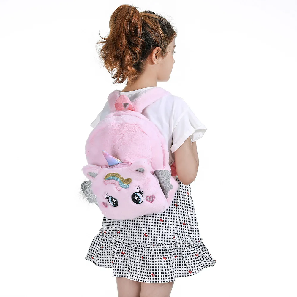 School Bags New Cartoon Unicorn Plush Backpack Cute with Wings Big Eyes Children\'s Kindergarten Backpack Girl