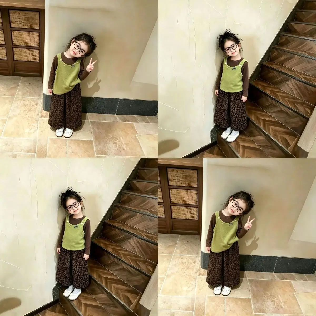 Mädchen-Set mit Leopardenmuster: Weite Hose und Langarm-Oberteil – 2-teiliges Outfit im koreanischen Stil für Kleinkinder, Kleidung für Kleinkindmädchen – Detail 4