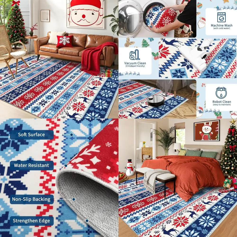 

Рождественский коврик 8x10, большой моющийся домашний нескользящий напольный чехол с низким ворсом, праздничный декоративный акцент в стиле бохо
