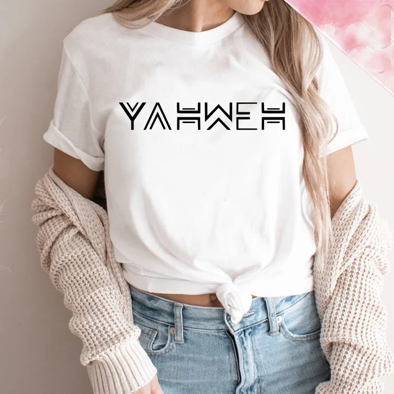 

Женская религиозная футболка Yahweh с буквенным принтом ort Sve из чистого хлопка, уличный топ свободного кроя, летняя женская футболка Faion
