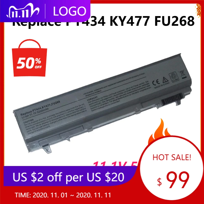 

Laptop Battery for Dell DFNCH PT434 KY477 FU268 KY265 NM631 R822G U844G W0X4F E6410 E6510 E6400 E6500 W1193 6cell
