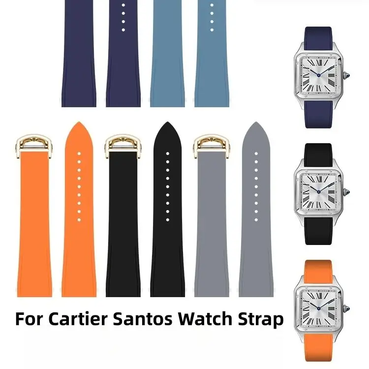Fit For Cartier Santos FKM Watch Strap With Original End Linking 19mm 21mm Watch Bands For Men Women