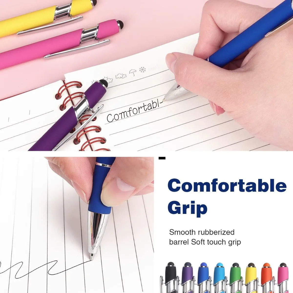 

8 Pack Ballpoint Pen 2-in-1 Stylus Retractable Ballpoint Pen with Stylus tip, Metal Stylus Pen Touch Screens, 1.0 mm Black Ink