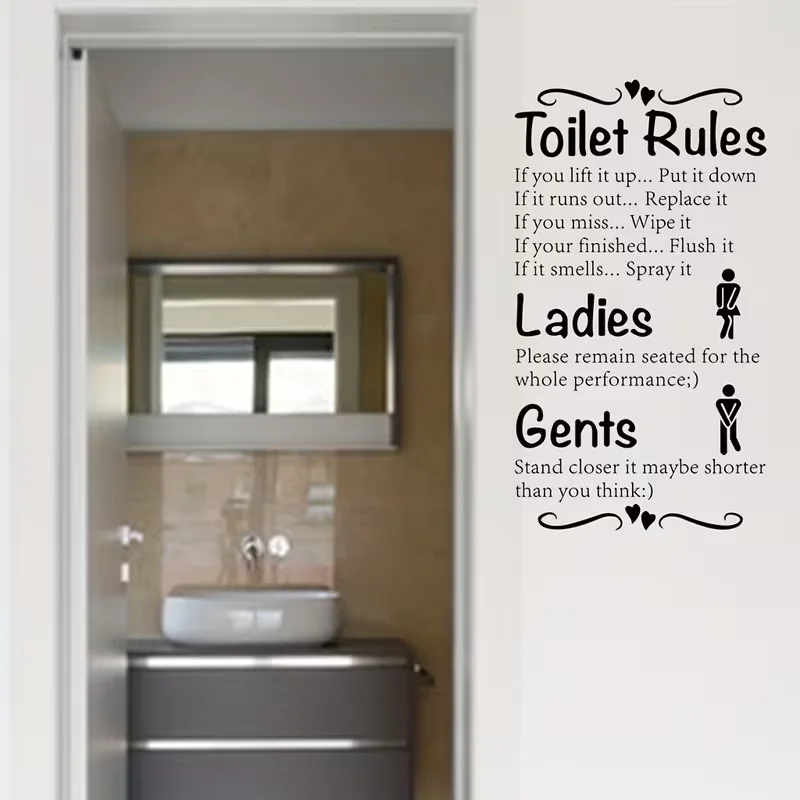 1pc of English Decorative Bathroom Rules Wall Sticker, Self-Adhesive And Removable PVC Decal Suitable for Bathroom Decoration