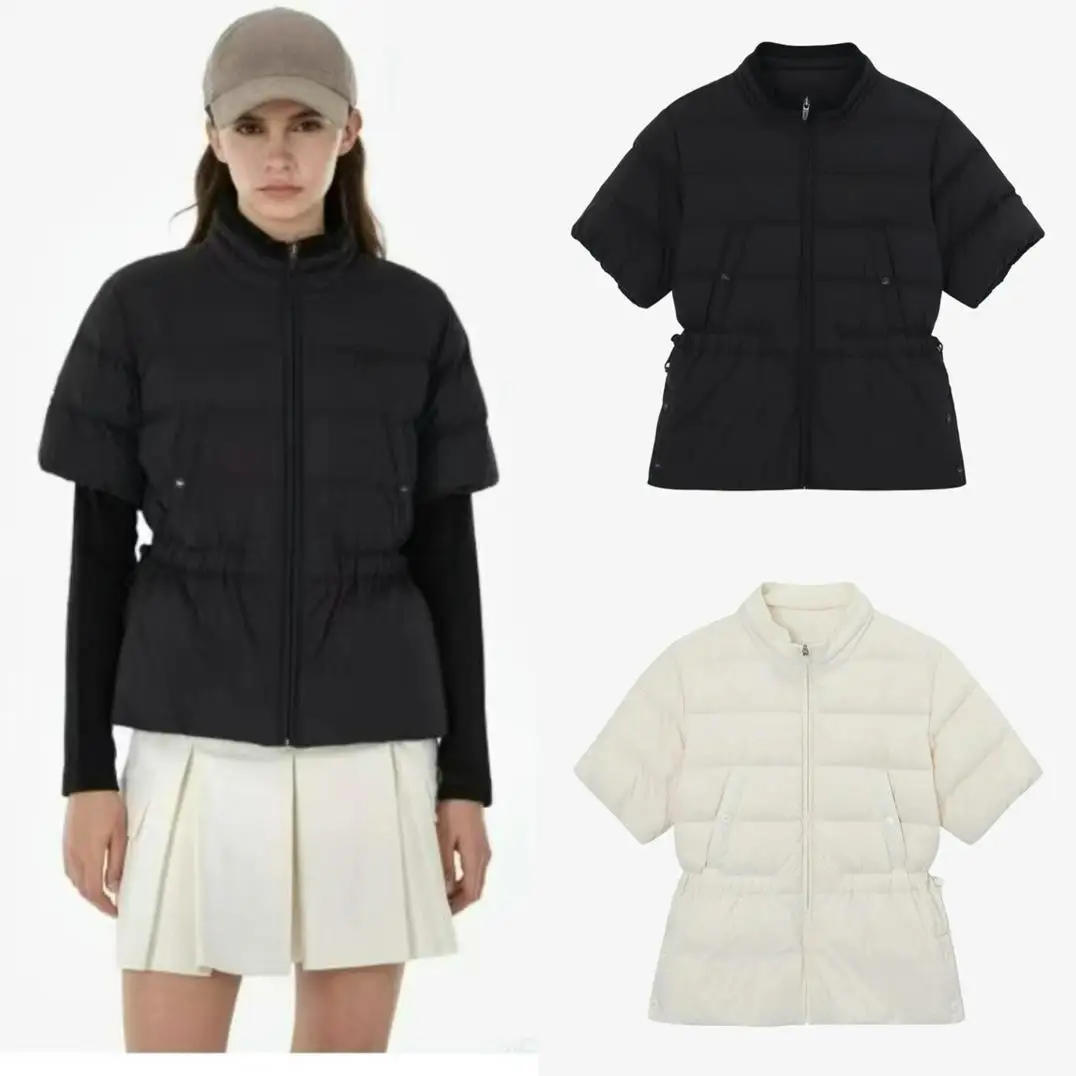 2026 New Autumn Winter Women Golf Short Sleeve White Duck Down Jacket Ladies Stand Collar Warm Golf Outerwear Coat
