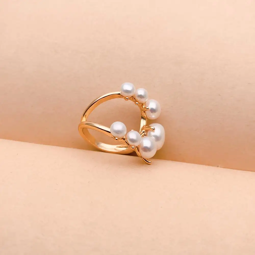 Y·YING خاتم لؤلؤ أبيض مثقف للمياه العذبة مطلي بالذهب الأصفر مجوهرات نسائية لحفلات الزفاف