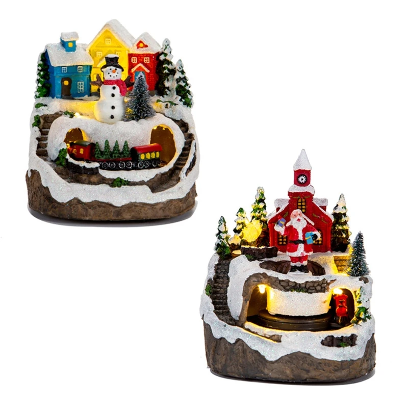 Resin Animated Xmas Village House Christmas Snow House Table Figurine Home Decor