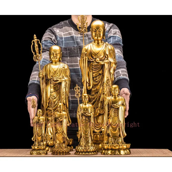 

TOP GOOD TALL Ksitigarbha Bodhisattva Buddha figure # Buddhist disciple HOME family Protection FENG SHUI copper statue 24 CM