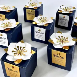 20/50Pcs Blue Cardboard Gift Box with FlowersFold Birthday Party Cake Packaging Boxes Event Party Gift Bag