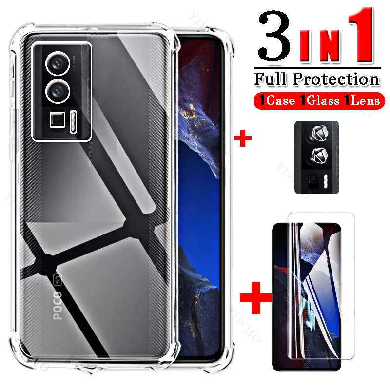 1to6 PocoF5 Pro Case + Camere Screen Protector Tempered Glass for Xiaomi Poco F5 Pro Poko F 5 F4 F3 GT F5pro Protect Fundas Lens