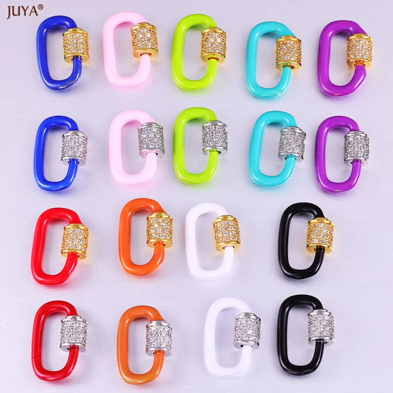 JUYA Enamel Copper Spiral Clasps Connector 18x12mm Cubic Zirconia Clasp Fasteners For DIY Jewelry Making Supplies Accessories