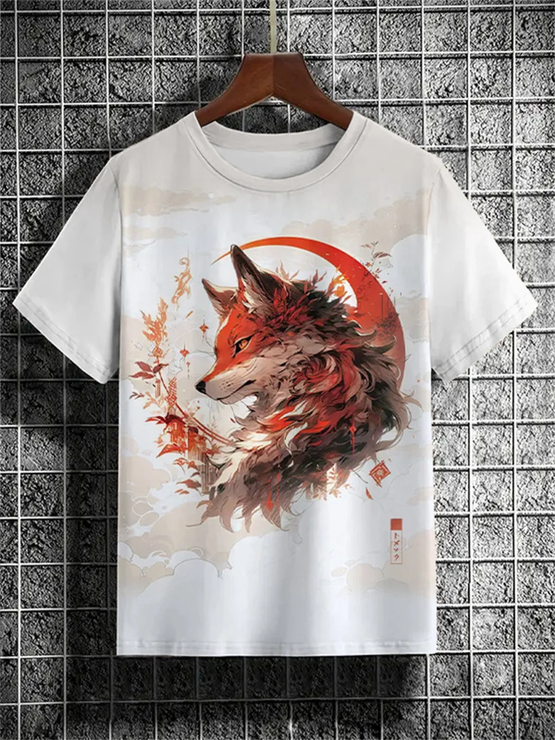 Men\'s T-Shirt Japanese Cartoon Animals Pattern T-Shirt 3D Print Casual Short Sleeved T-Shirts Oversized Men Clothing Tops Summer