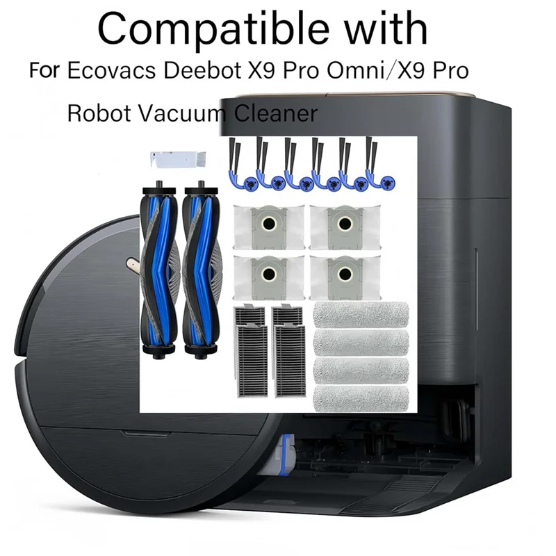 

【Flash-Sale!】Main Side Brush Dust Bag Roller Rag Filter Replacement Kit(21PCS) For Ecovacs Deebot X9 Pro Omni/X9 Pro Vacuum