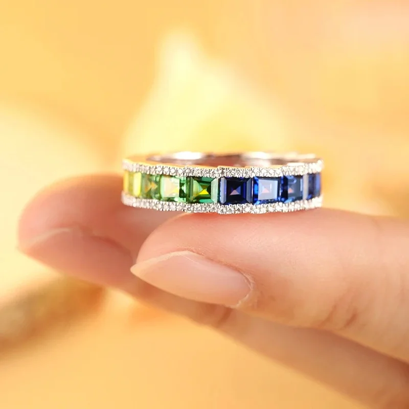 New Arrival Eternity Band Ring in Sterling 925 Silver with Rainbow Diamond Accents for Women Perfect Christmas Gift