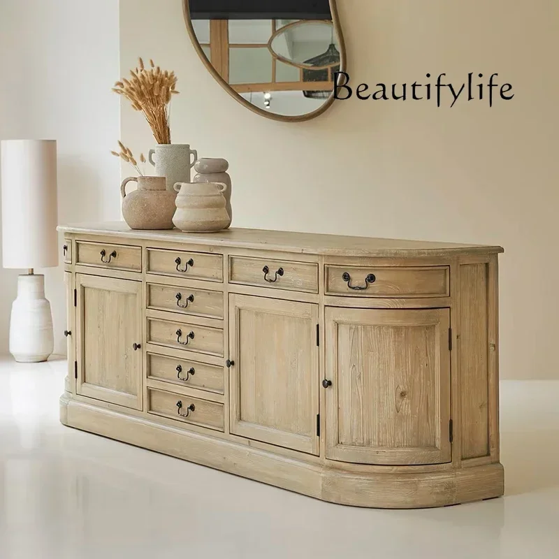 

ZL French Solid Wood Dining Side Cabinet Villa Living Room Floor Locker American Retro Dish Storage Cabinet