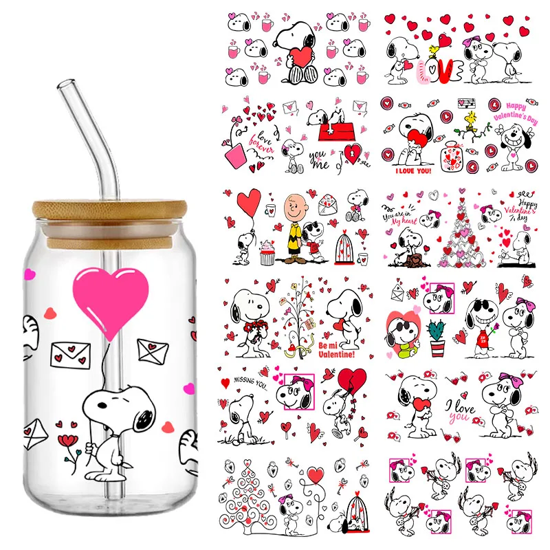 

Подарок на День святого Валентина, УФ-переносные наклейки DTF, мультяшная пленка для чашки 16 унций, стеклянная банка, постоянная самоклеящаяся водонепроницаемая пленка для этикеток