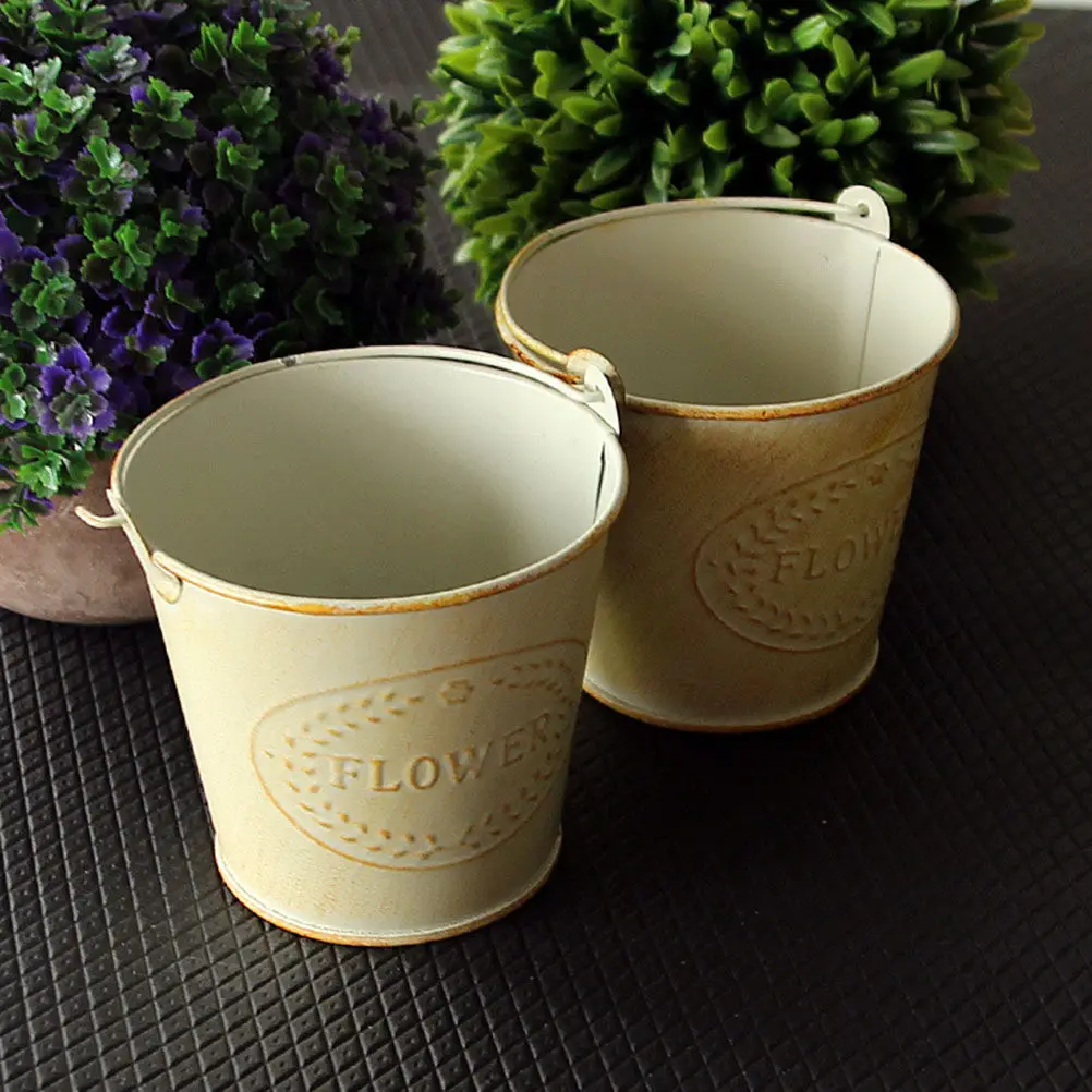 3Pcs Metal Bucket Vintage Style Small Flower Bucket Ideal for Dry Flowers Potted Succulents and Home Gardening Decorations Set