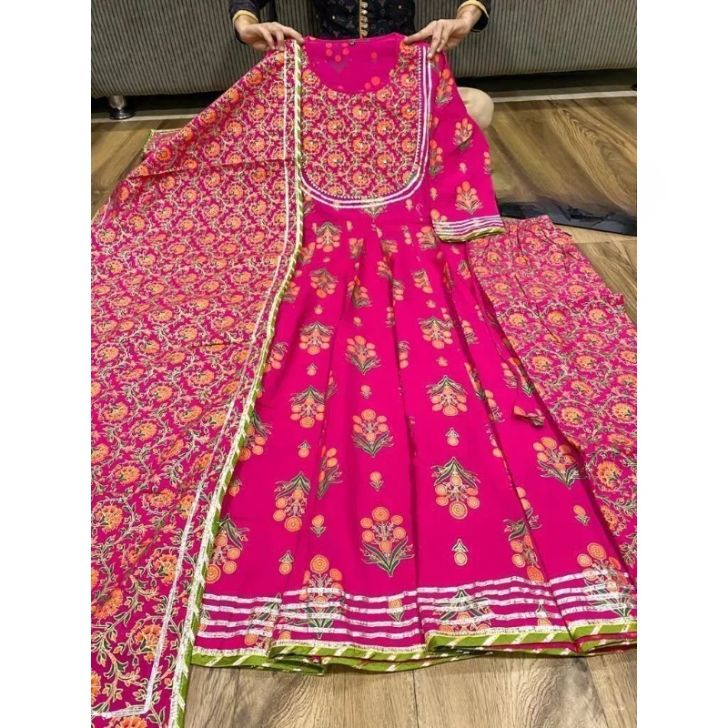 

Fully Stitched Indian Pakistani Designer Anarkali Long Kurti Pant & Dupatta Set