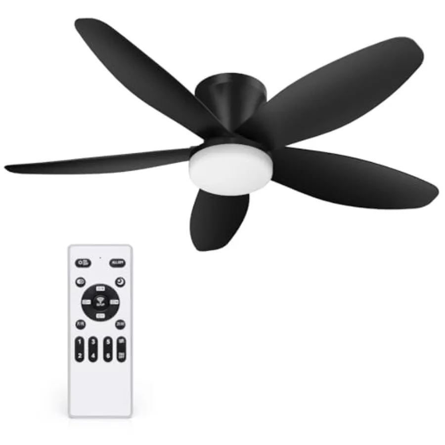 42 Inch Ceiling Fan with Lights and Remote Control, Quiet Modern Low Profile Fan Light with 6 Speeds, Dimmable LED, Reversible