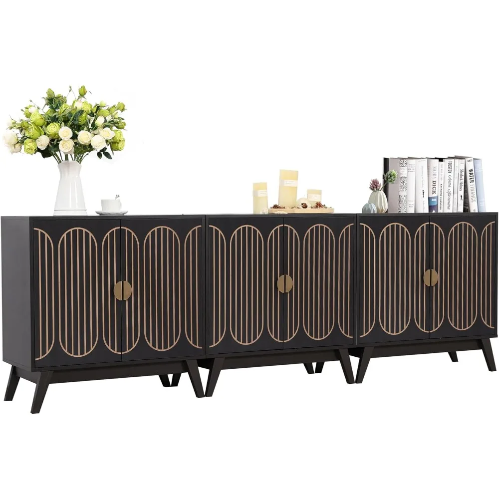 

Small Sideboard Buffet Cabinet with Storage, Mid Century Modern Storage Cabinet with Fluted Line 6 Doors, Wooden Accent Cabinets