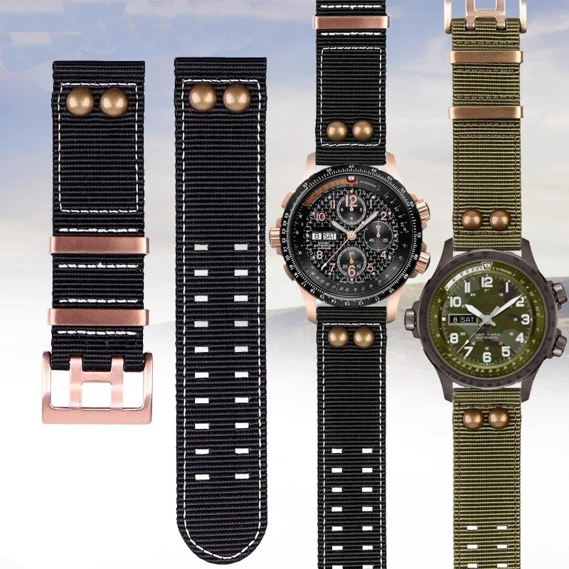 22mm Nylon Strap Willow Nails for Hamilton Watch Khaki Aviation Bracelet H77775960 H77696793 Waterproof Outdoor Sport Watchband