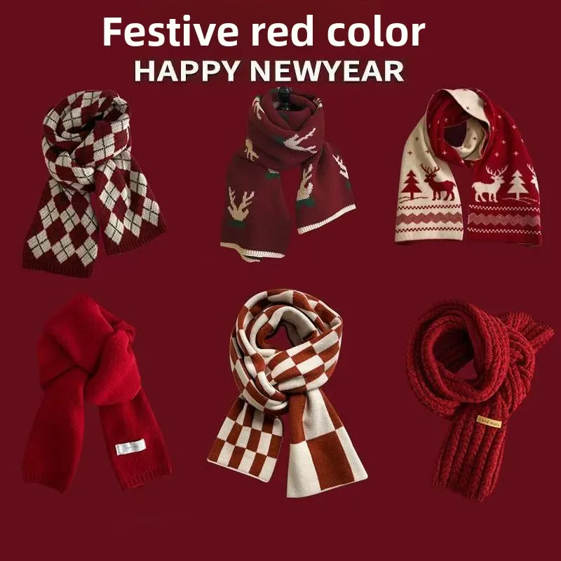 

New Cross-border European and American Christmas Scarves Women's Versatile White Imitation Cashmere Elk Scarves New Year's Red
