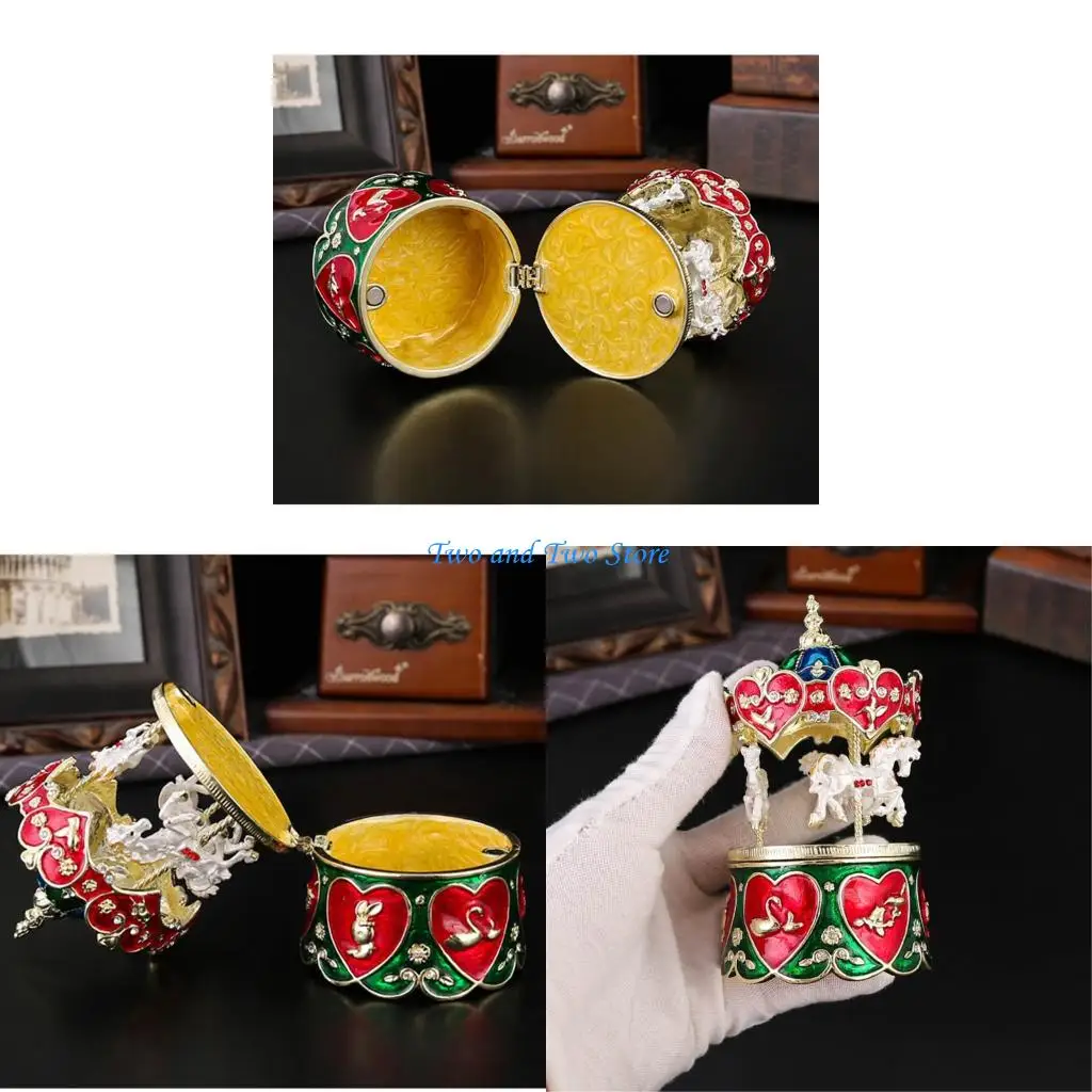 

HX6F Artistic Enamel Alloy Jewelry Display Box European Styles Carousel Theme Gift Ready Packaging Case for Necklace Earrings