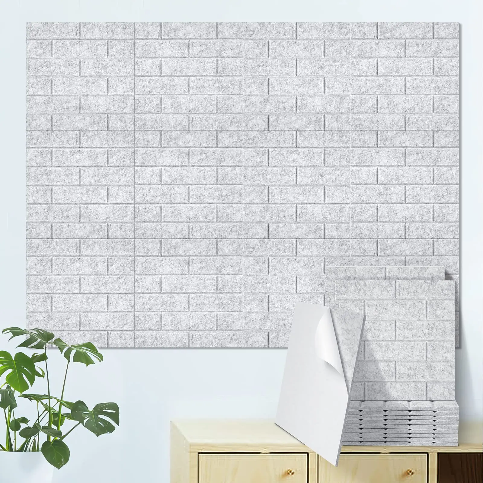 

12 pcs 30*30cm Sound Absorbing Panels Self-Adhesive Polyester Felt Wall Covering for Office Home Decor DIY Installation