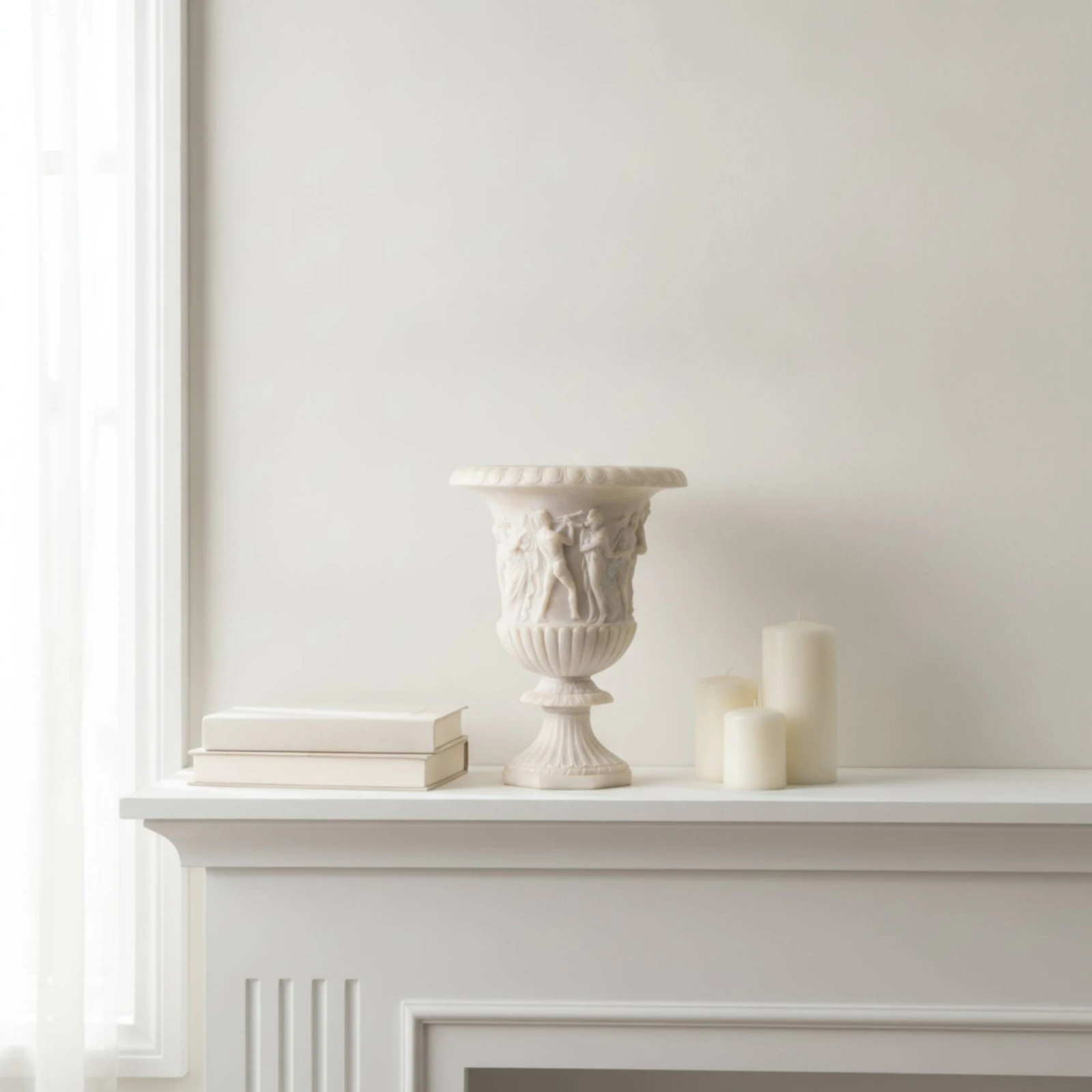 Urn with Pedestal Relief-Carved Classical Urn Flower Vessel Sculptural for Home Decorators, Entryway Table, Mantel