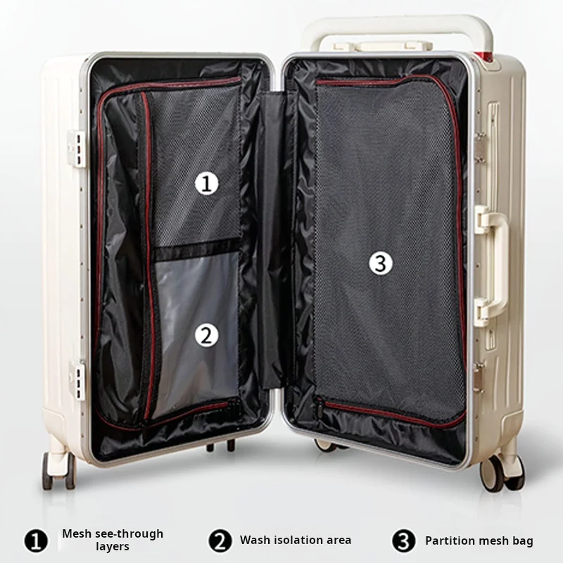 Valise à roulettes universelle muette pour hommes et femmes, cadre en aluminium, nervure large, bagages d'embarquement d'affaires, voyage, 20 po, le plus récent