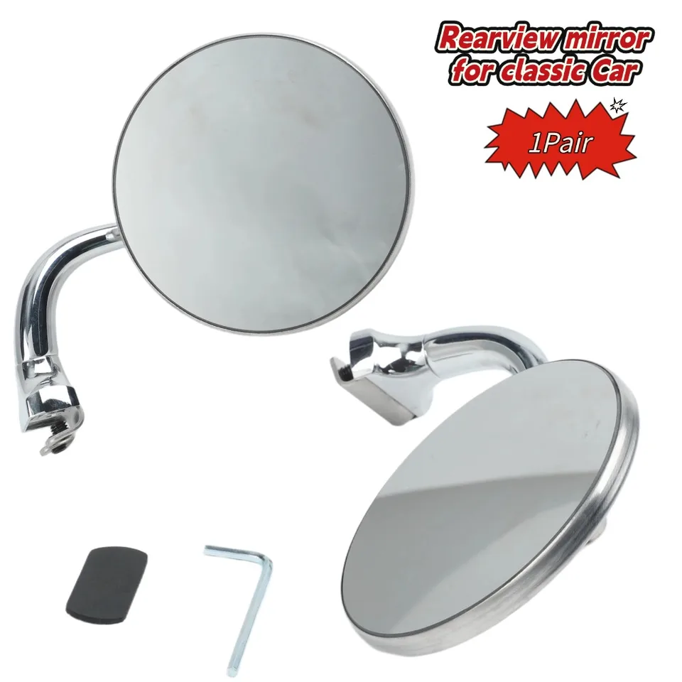 Retro Round Car Side Mirrors Silver 11x6.5x11cm