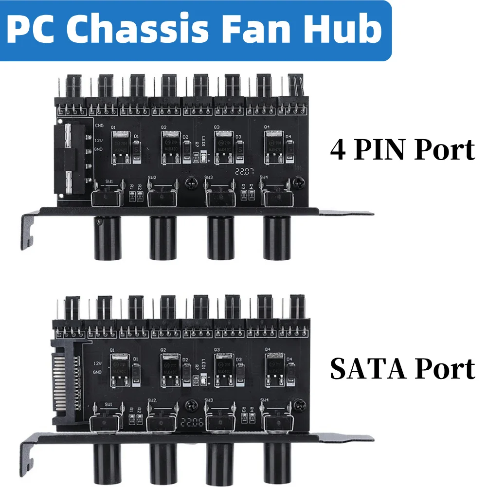 CPU Cooling Fan HUB SATA/4 Pin Adapter 8 Channel PWM Cooler Fan HUB 4 Knob PC Case Cooling Fan Hub for PC Computer