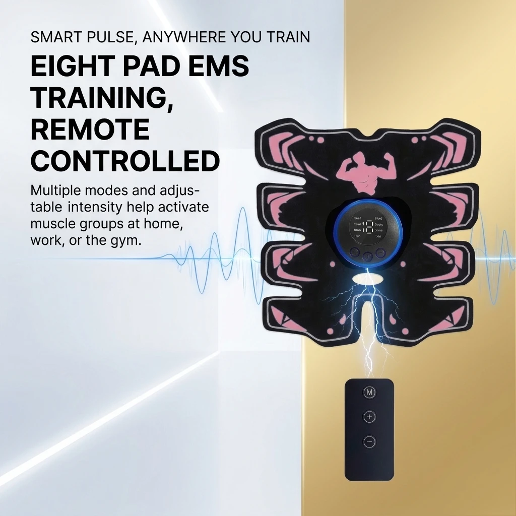 EMS Abdominal Muscle Trainer 8Pad Muscle Stimulator with Remote Control USB Charging Fitness Equipment for Home Workout Exercise