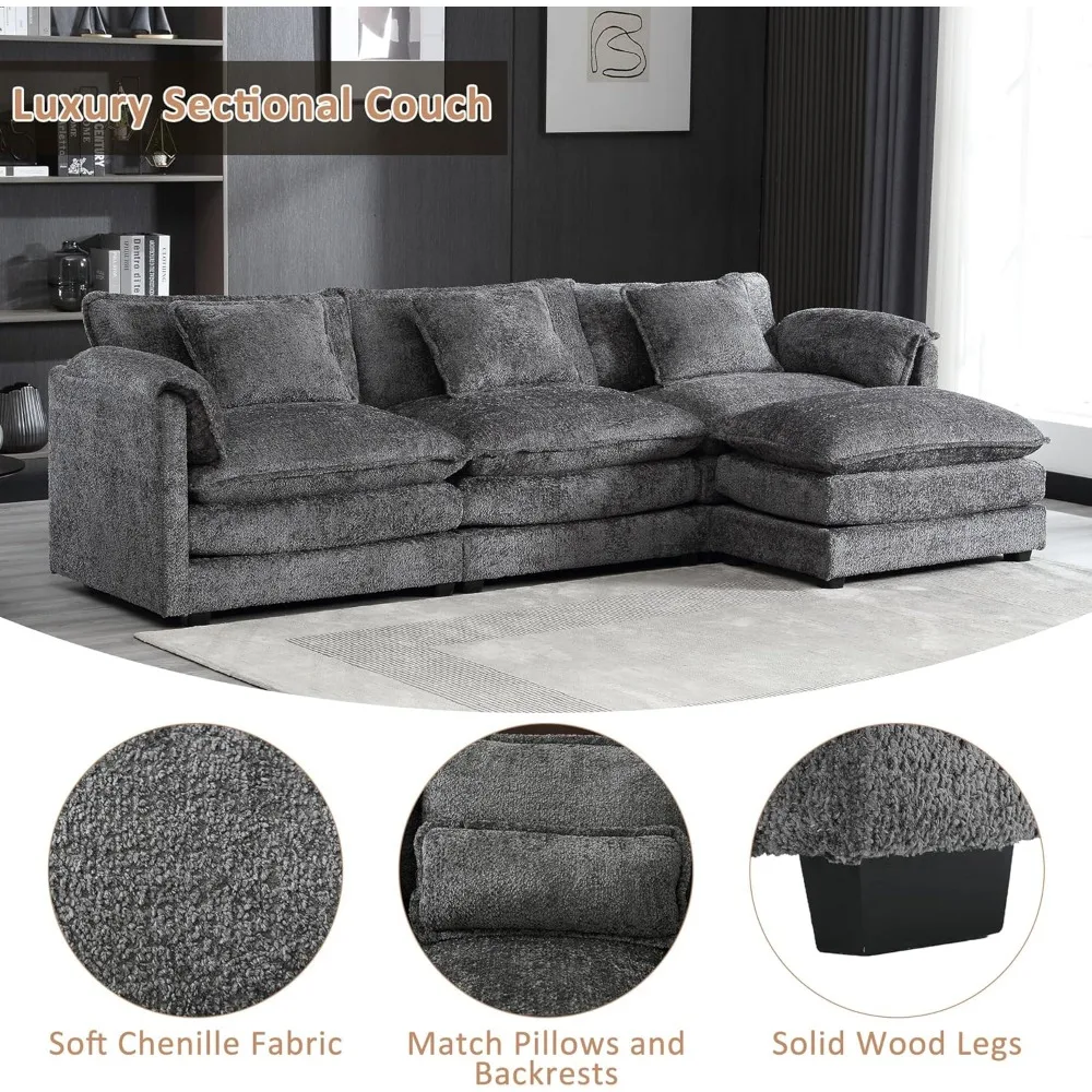 Sectionele Bank Bank Voor Woonkamer, Moderne Chenille L-Vormige Bank, Modulaire Sofa Slaper Met Beweegbaar Ottoman & Traagschuim