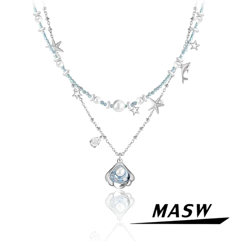 

MASW Original Design Blue Ocean Secret Series Star Shell Pendant Necklace For Women Girl Gift 2024 Summer Style Fashion Jewelry