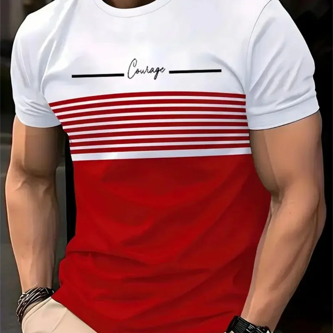 Oversized t-shirt Men's T Shirt Summer Fashion Casual Round Neck Short Sleeve Top Striped Printed Men's Clothing T-shirt